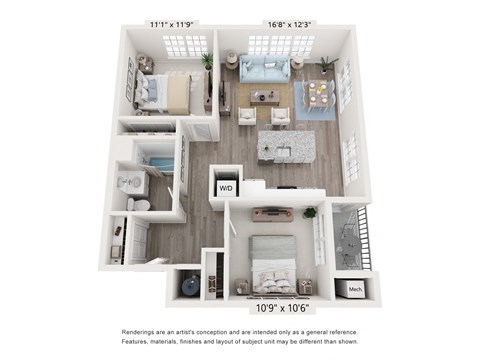 Floor plan for 2 beds, 1 bath, 898 sqft